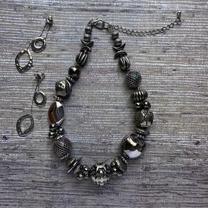Silver Tone & Black Premier Design Necklace & Lia Sophia Pierced Earrings